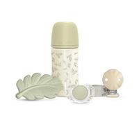 Suavinex, Set cadeau panier bébé + 0 mois et nouveau-nés, tétine 0/6 mois avec tétine SX Pro + tétine en tissu + biberon anti-colique avec tétine SX Pro Débit moyen (M) 270 ml + anneau de dentition