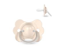 Suavinex, Sucette Bébé 6/18 Mois, Tétine Symétrique SX Pro en Silicone, Réversible, Plate et Flexible, Respecte le Développement Buccodentaire, avec Anneau, Évite Irritations, Wonderland Beige Uni