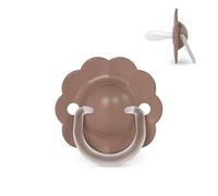 Suavinex, Sucette Bébé 6/18 Mois, Tétine Symétrique SX Pro en Silicone, Réversible, Plate et Flexible, Respecte le Développement Buccodentaire, Forme Ronde avec Anneau, Wonder Rose Marron Uni