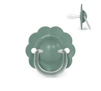 Suavinex, Sucette Bébé 6/18 Mois, Tétine Symétrique SX Pro en Silicone, Réversible, Plate et Flexible, Respecte le Développement Buccodentaire, Forme Ronde avec Anneau, Wonder Vert Uni
