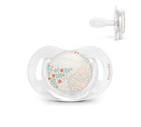 Suavinex, Sucette pour Bébés +18 Mois, Tétine Symétrique SX Pro en Silicone, Plate et Flexible, Réversible, Respecte le Développement Buccodentaire, Collerette Transparente, Poetry Beige