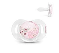 Suavinex, Sucette pour Bébés +18 Mois, Tétine Symétrique SX Pro en Silicone, Plate et Flexible, Réversible, Respecte le Développement Buccodentaire, Collerette Transparente, Poetry Rose