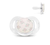 Suavinex, Sucette pour Bébés 6/18 Mois, Tétine Symétrique SX Pro en Silicone, Plate et Flexible, Réversible, Respecte le Développement Buccodentaire, Collerette Transparente, Poetry Rose