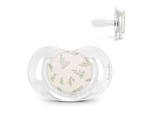 Suavinex, Sucette pour Bébés 6/18 Mois, Tétine Symétrique SX Pro en Silicone, Plate et Flexible, Réversible, Respecte le Développement Buccodentaire, Collerette Transparente, Poetry Vert