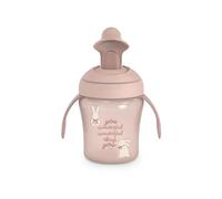 Suavinex, Tasse Apprentissage avec Bec Rigide Anti-Râpage, Tasse Bébé Anti - Fuite, Gobelet Enfant avec Couvercle Rabattable et Poignées, Passe au Lave-Vaisselle. +6 Mois, 200 ml. Lapins Rose