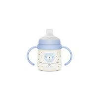Suavinex, Tasse Apprentissage Bébé, Biberon avec Poignée, Brillent dans le Noir, Gobelet avec Bec Anti-fuites en Silicone, avec Valve Anti-Colique, pour Bébés +6 Mois, Idéal Nuit, 150 ml, Bleu