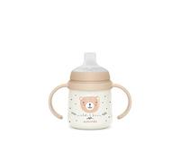 Suavinex, Tasse Apprentissage Bébé, Biberon avec Poignée, Brillent dans le Noir, Gobelet avec Bec Anti-fuites en Silicone, avec Valve Anti-Colique, pour Bébés +6 Mois, Idéal Nuit, 150 ml, Beige