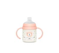 Suavinex, Tasse Apprentissage Bébé, Biberon avec Poignée, Brillent dans le Noir, Gobelet avec Bec Anti-fuites en Silicone, avec Valve Anti-Colique, pour Bébés +6 Mois, Idéal Nuit, 150 ml, Rose