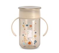 Suavinex, Tasse Apprentissage pour Bébé, avec Disque Anti-Fuite, Magic Cup Rebord Antifuite 360°, Anses Amovibles, Couvercle Hygiénique, Compatible Lave-Vaisselle, 340 ml, +12 Mois, Wonderland, Beige