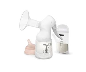 Suavinex, Tire-lait Manuel. Inclut : Biberon Zero Zero 120 ml avec Tétine à Débit Adaptable + 3 Sachets pour Lait Maternel avec Fermeture Zip + Sac transport. Portable et Silencieux