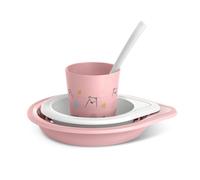 Suavinex, Vaisselle Apprentissage Bébe +6 Mois, Set Assiettes, Set Vaisselle Enfants, Coffret Repas Bébé Apte Lave-vaisselle et Micro-ondes. Inclut : Verre + Assiete Plate + Bol + Cuillère, Bears Rose