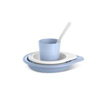 Suavinex, Vaisselle Apprentissage Bébe et Enfants +6 Mois, Set Assiettes, Coffret Repas Apte Lave-vaisselle et Micro-ondes. Inclut : Verre + Assiete Plate + Bol + Cuillère, Wild&Free Bleu
