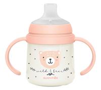 Suavinex, Tasse Apprentissage Bébé, Biberon avec Poignée, Brillent dans le Noir, Gobelet avec Bec Anti-fuites en Silicone, avec Valve Anti-Colique, pour Bébés +6 Mois, Idéal Nuit, 150 ml, Rose