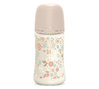 Suavinex, Biberon 270 ml, Biberon avec Tétine Symétrique SX Pro en Silicone à Débit Moyen (M), avec Valve Anti-Colique. Silicone Fin Ultra-Doux. Pour Bébés, +3 Mois, Wonderland Rose Floral