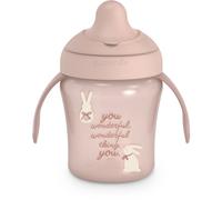 Suavinex, Tasse Apprentissage avec Bec Rigide Anti-Râpage, Tasse Bébé Anti - Fuite, Gobelet Enfant avec Couvercle Rabattable et Poignées, Passe au Lave-Vaisselle. +6 Mois, 200 ml. Lapins Rose