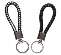 suaywo 2 Pièces Anneau Porte Clé Cuir Tressé 12 cm Porte-Clés en Cuir Tresse PU pour Une utilisation Dans les Automobiles et les Intérieurs, Unisexe (Noir et Blanc + Noir)