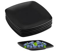 suaywo 6 Pièces Assiettes à Dessert Noires 16,8 cm Assiette Carré Noir A5 Répétable Mélamine Noir Assiette pour Contenir de la Viande, Des Sushis, Des en Cas, Des Salades, Des amuse Gueules