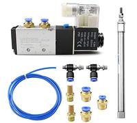 Suaywo Électrovanne Pneumatique Électrique 5 Voies 2 Positions CE et Cylindre à Air Mince à Double Effet, Tuyau Pneumatique en PU Bleu, Pneumatique de Silencieux, D'un Raccord de Tuyau Air