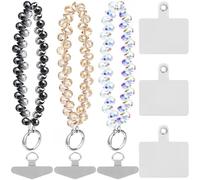 SUBANG Lot de 3 bracelets de téléphone en perles de cristal avec breloque pour téléphone portable avec languette d'attache - Jolie sangle de téléphone portable pour femme