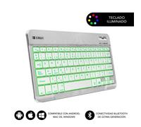 SUBBLIM Clavier rétroéclairé Bluetooth Smart, multi-appareils pour ordinateur, ordinateur portable, clavier espagnol ultra fin, compatible avec Apple, Android, Windows et Smart TV, argent