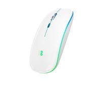 Souris Bluetooth sans fil double plate LED/Batterie rechargeable/Jusqu'à 1600 DPI/Blanc