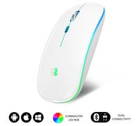 Souris Bluetooth sans fil double plate Subblim LED/Batterie rechargeable/Jusqu'à 1600 DPI/Blanc Blanc G