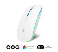 Subblim Souris Bluetooth sans fil double-plate LED Batterie rechargeable Jusqu'à 1600 DPI Blanc
