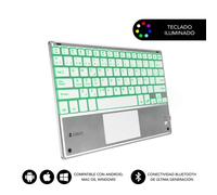 Subblim Teclado Smart Backlit Touchpad Bluetooth Silver Qwerty Espagnole Argent, Blanc