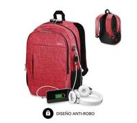 Subblim Urban Lock Backpack pour ordinateurs portables jusqu'à 16"/ Port USB/ Antivol/ Rouge