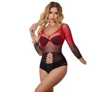SUBBLIME - 952259 ROBE RÉSILLE ÉLASTIQUE MANCHES LONGUES DÉGRADÉ ROUGE ET NOIR TAILLE UNIQUE