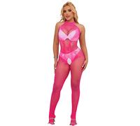 SUBBLIME - 952389 BODYSTOCKING RÉSILLE ET DENTELLE SANS FOURRURE AVEC COL MONTANT ROSE TAILLE UNIQUE
