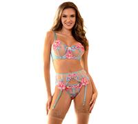 Subblime - 954109 soutien-gorge + culotte avec porte-jarretelles motif floral bleu s/m