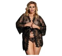 Subblime Queen Plus - peignoir dentelle ensemble - noir XL-2XL