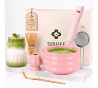 Subjade Kit Matcha - Matcha Kit Complet avec Bol Matcha 530ml Bec Verseur, Fouet Matcha Électrique & Chasen Bambou - Coffret Matcha Rose Premium, Set Matcha Débutant avec Accessoires Thé Matcha