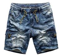 Sublevel Homme Shorts Pantalon Court Jeans Bermuda Denim Pantalon de Survêtement Cargo Jogging Jeans Vintage Pantalon Cargo Usé Look W29 - W44 - Bleu Foncé Cargo Poches 1, 34W