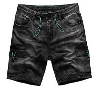 Sublevel Short de survêtement pour homme - Jean - Bermuda - Denim - Pantalon de jogging cargo - Vintage - Look usé - W29 - W42, Poches cargo noires 1, 34W