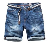 Sublevel Short en jean pour homme - Short de jogging court en denim avec taille élastique - Cordon de serrage - Look délavé - Confortable - Pour l'été - Décontracté - Coupe droite - Taille W29 à W42