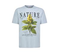 Sublevel T-Shirt Design Nature avec Impression Florale et Style botanique col Rond, Couleurs:Bleu, Size:M