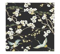 Sublime Papier peint intissé Oiseaux Japonais 1005 x 52cm Noir, Vert | Revêtement Mural, Tapisserie | Ambiance Facile à poser et à enlever