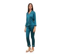 Sublime Secret Ensemble de Pyjama en Satin pour Femme, Haut à Boutons Assorti avec Un Pantalon à Poche. (FR/ES, Alpha/Lettres, TG, Taille Normale, Taille Normale, Bleu Pétrole)