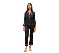 Sublime Secret Ensemble de Pyjama en Satin pour Femme, Haut à Boutons Assorti avec Un Pantalon à Poche. (FR/ES, Alpha/Lettres, M, Taille Normale, Taille Normale, Noir)