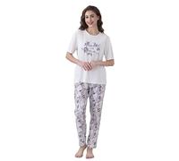 Sublime Secret Ensemble de Pyjama Femme avec T-Shirt imprimé et Pantalon Motif Floral à Poches. (FR/ES, Alpha/Lettres, S, Taille Normale, Taille Normale, Blanc)