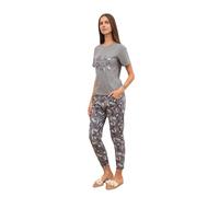 Sublime Secret Ensemble de Pyjama Femme avec T-Shirt imprimé et Pantalon Motif Floral à Poches. (FR/ES, Alpha/Lettres, L, Taille Normale, Taille Normale, Gris)
