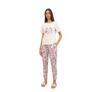 Sublime Secret Ensemble de Pyjama Femme en Coton avec T-Shirt imprimé et Pantalon Motif Floral à Poches. (FR/ES, Alpha/Lettres, S, Taille Normale, Taille Normale, Pêche)