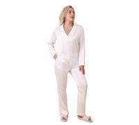 Sublime Secret Ensemble Pyjama satiné uni pour Femme, Haut boutonné Assorti avec Un Pantalon à Poches. (FR/ES, Alpha/Lettres, M, Taille Normale, Taille Normale, Blanc)