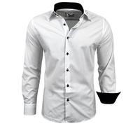 Subliminal Mode - Chemise Homme Bicolore uni Manches Longues Coupe Slim Business RN44,M,Blanc