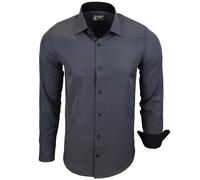 Subliminal Mode - Chemise Homme Bicolore uni Manches Longues Coupe Slim Business RN44,M,Gris