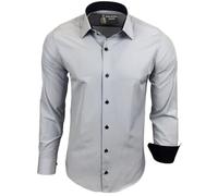 Subliminal Mode - Chemise Homme Bicolore uni Manches Longues Coupe Slim Business RN44,XXL,Gris Light