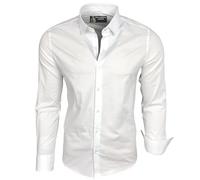 Subliminal Mode - Chemise Homme Coupe Ajuster Col et Manche Bicolore avec Un Repassage Facile Manches Longues Casual S500 Couleur Blanc Uni Taille M