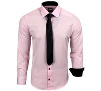 Subliminal Mode - Chemise Homme Manches Longues Col Bicolore Uni + Cravate Noir Chemise Coupe Ajusté Business Repassage Facile RN77 Rose Pale XL